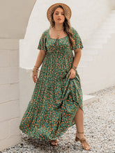 Plus Size Printed Short Sleeve Tiered Maxi Dress OutfitFlow
